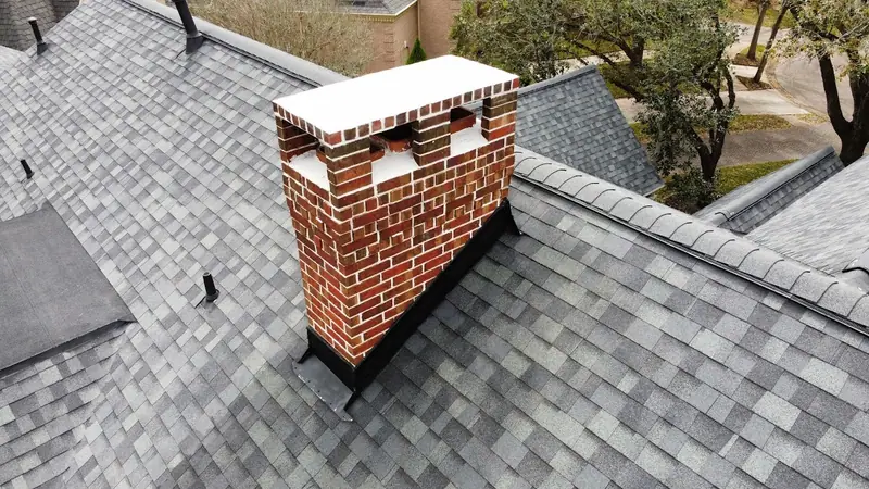 Chimney top rebuilt in red brick with a new light-colored crown