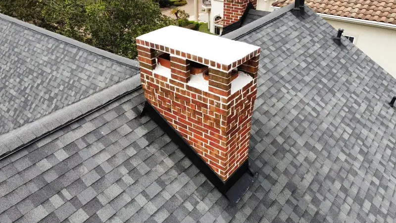 Red brick chimney with a white crown, seen from above