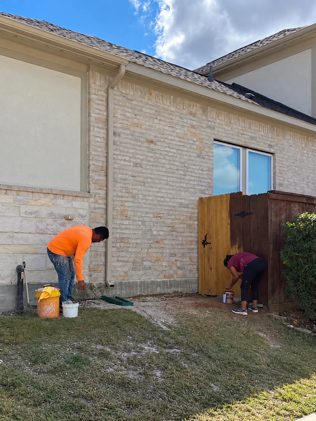 Exterior brick wall restoration nearing completion after vehicle impact